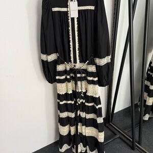 Zimmermann Black and Cream Long Sleeve Dress